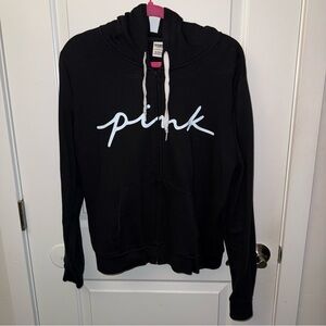 🔥5/$25🔥 Victoria’s Secret PINK Hoodie Black Blue Logo Size XL Preowned